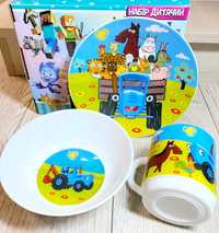 Дитячий набір посуду зі склокераміки (Синій трактор)