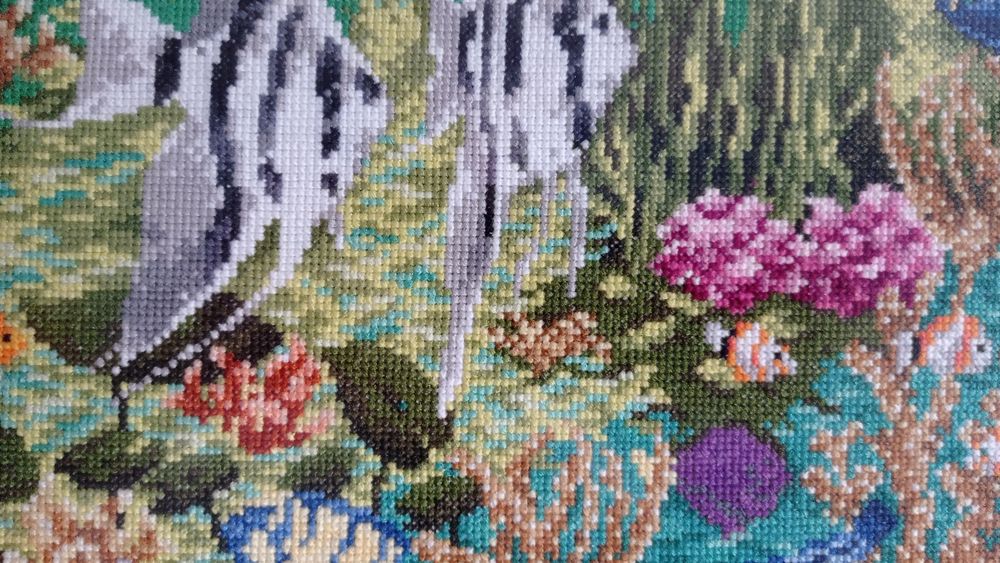 Картина з рибами, вишита хрестиком картина, вишиті риби, картина море