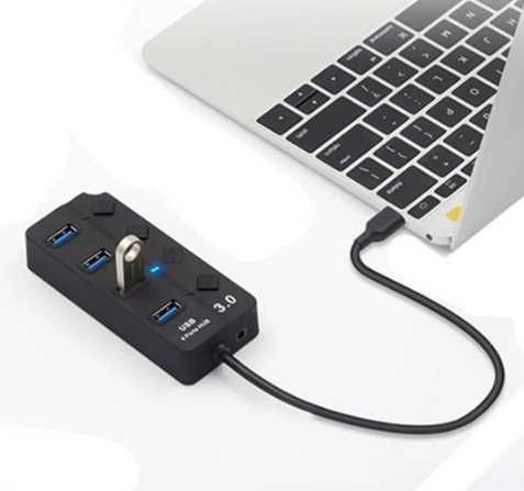 USB 3.0 концентратор на 4 порти Чорний USB-хаб HUB з вимикачами