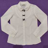 Біла блузка в школу на 7-8 років 128рр +подарок біла маєчка
