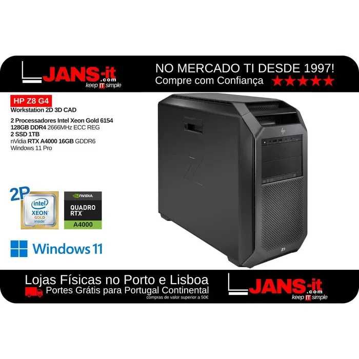 Workstation HP Z8 G4 RTX 4080 - 2x Xeon Gold 6154/256GB RAM/2xSSD 1 TB