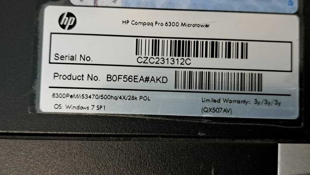 HP Compaq Pro 6300 Microtower, i5 3,2GHz 4GB RAM, HDD 500GB Win 7 Prof