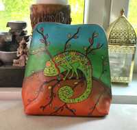 Mały skórzany artystyczny plecak ręcznie malowany