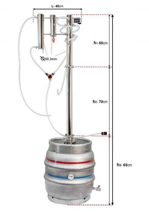 Destylator 100l elektryczny + gaz zimne palce 185cm