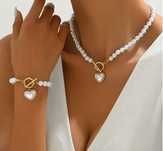 Colar + Pulseira Pérolas Brancas
