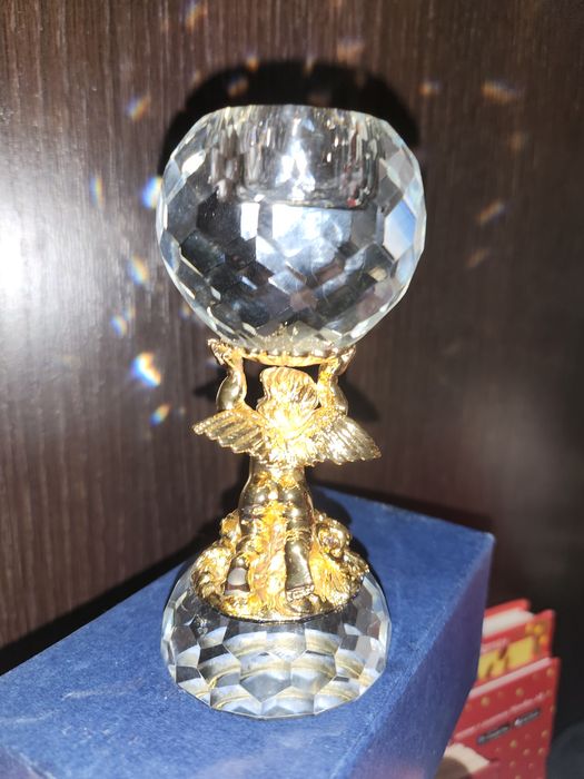 Кришталевий свічник Ангел с позолотою