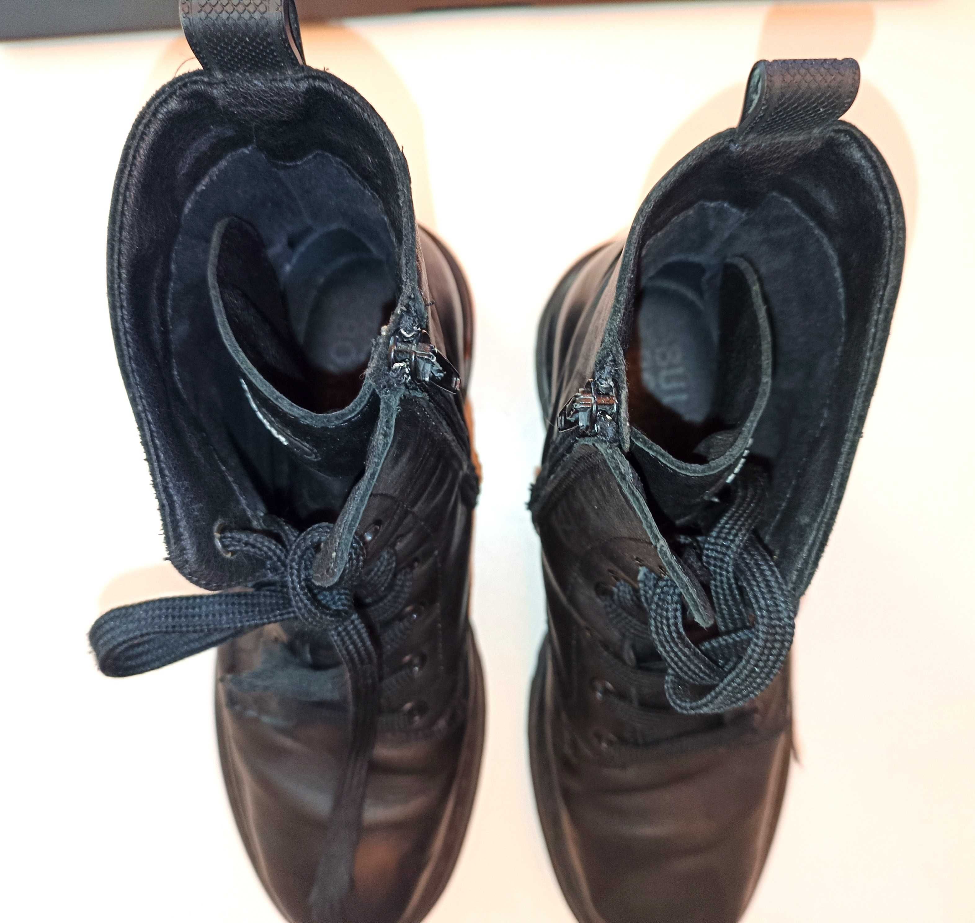 Buty typu glany wykonane z czarnej skóry naturalnej, rozmiar 38