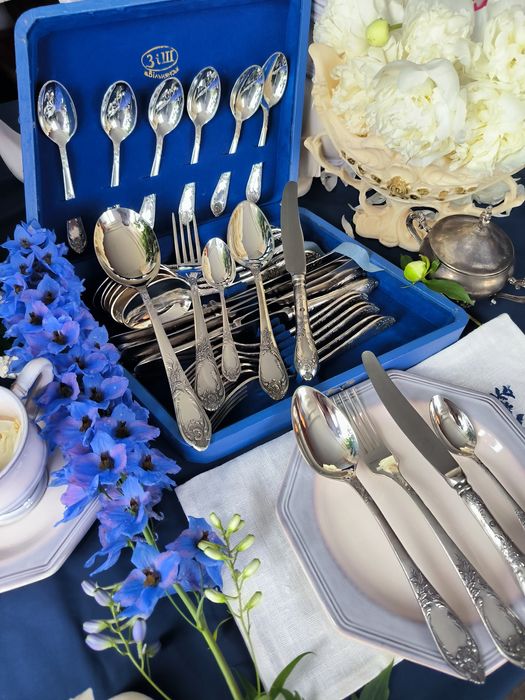 Мельхиор покрытие серебро столовые приборы Classic 6песон 24 прибора