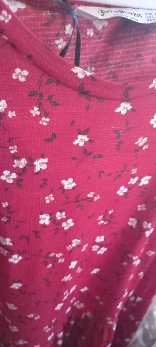 Vestido vermelho, com estampado florido, M - Stradivarius