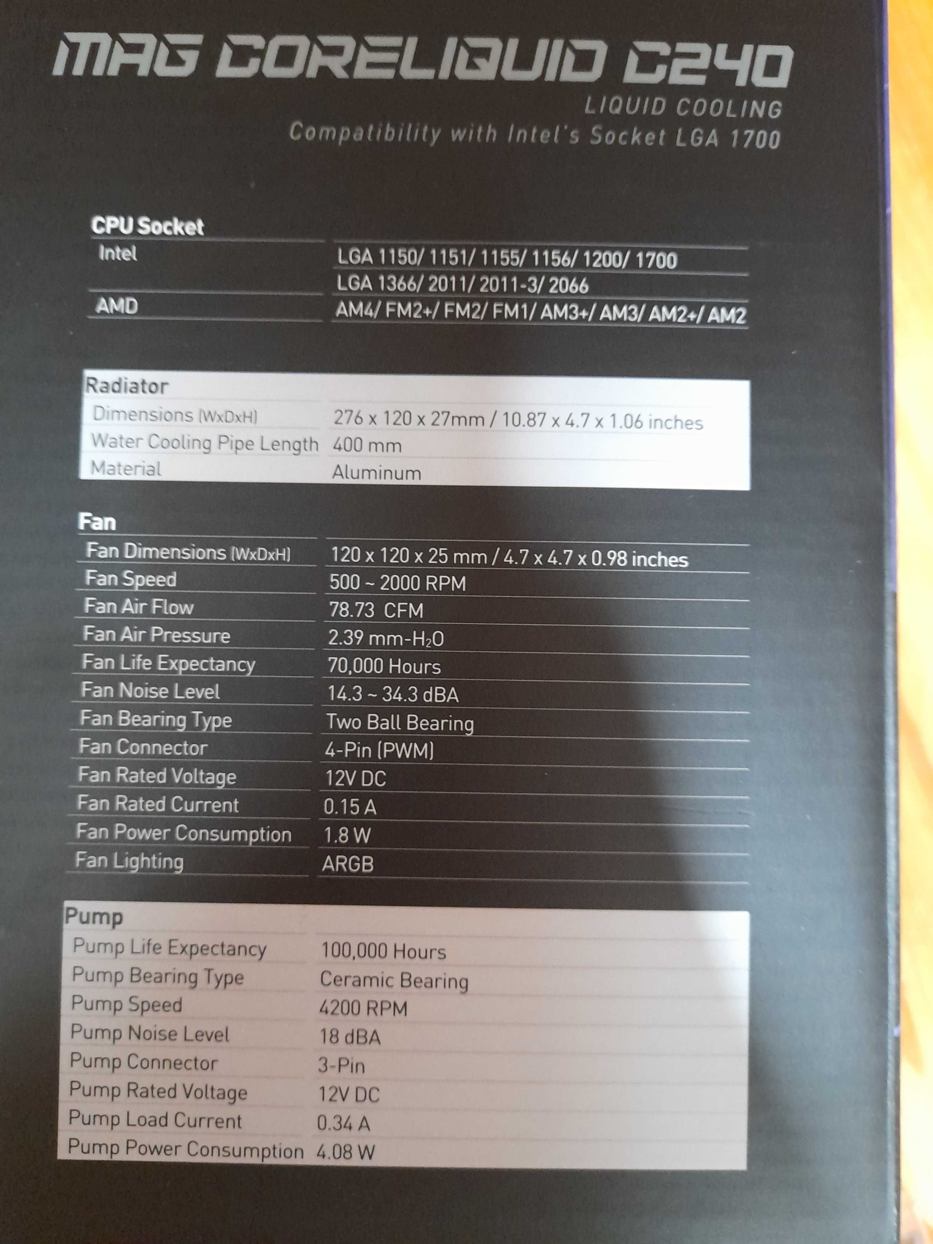 Chłodzenie Wodne do Komputera MSI MAG Coreliquid C240