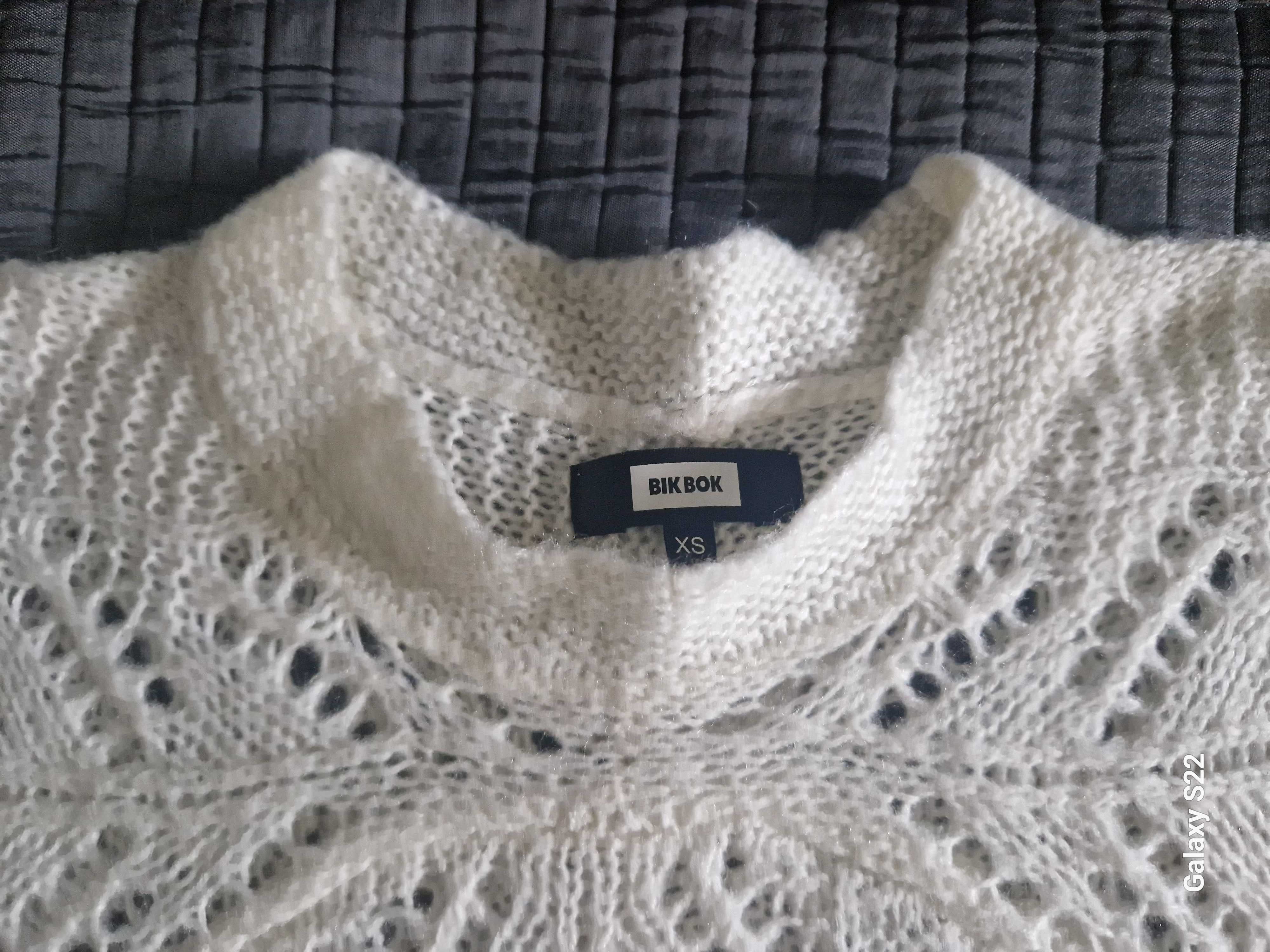 Biały sweterek z ażurowej dzianiny xs sweter roz 34 Bik Bok