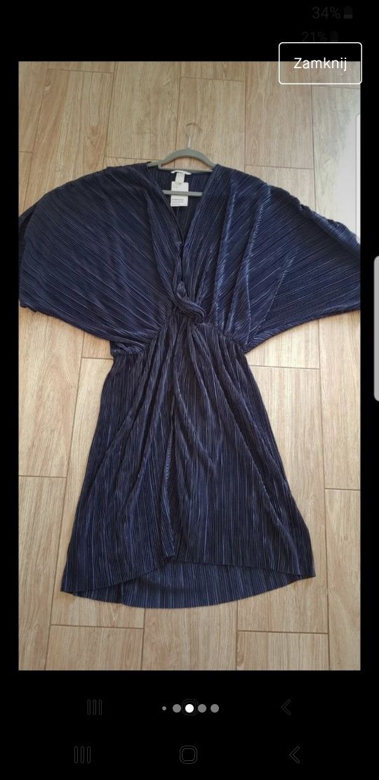 H&M plisowana sukienka granatowa kimono r m nowa 170/96A