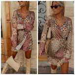 ZARA XS-S satynowa sukienka kombinezon kwiaty patchwork