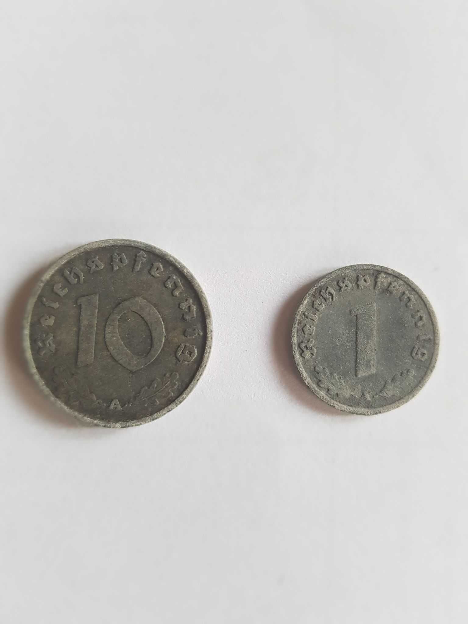 Monety 1 pfennig (1943 rok) i 10 pfennig (1941 rok)