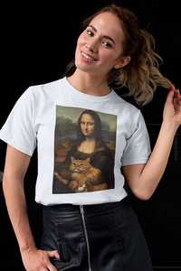 Mona Lisa z kotem koszulka damska dizajnerska