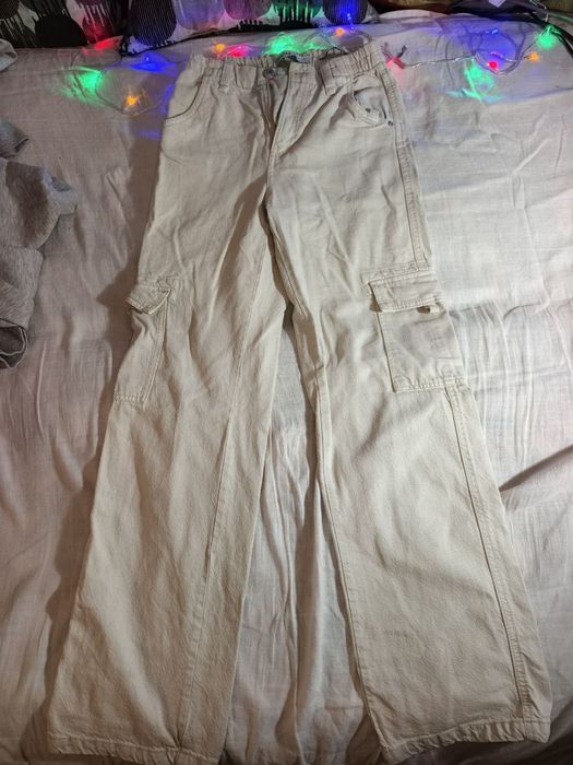 Джинси молочно-бежеві cargo-straight