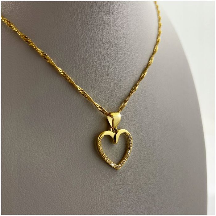 Złoty Damski Naszyjnik Serce 925/585 Łańcuszek Zawieszka + Róża Wieczn