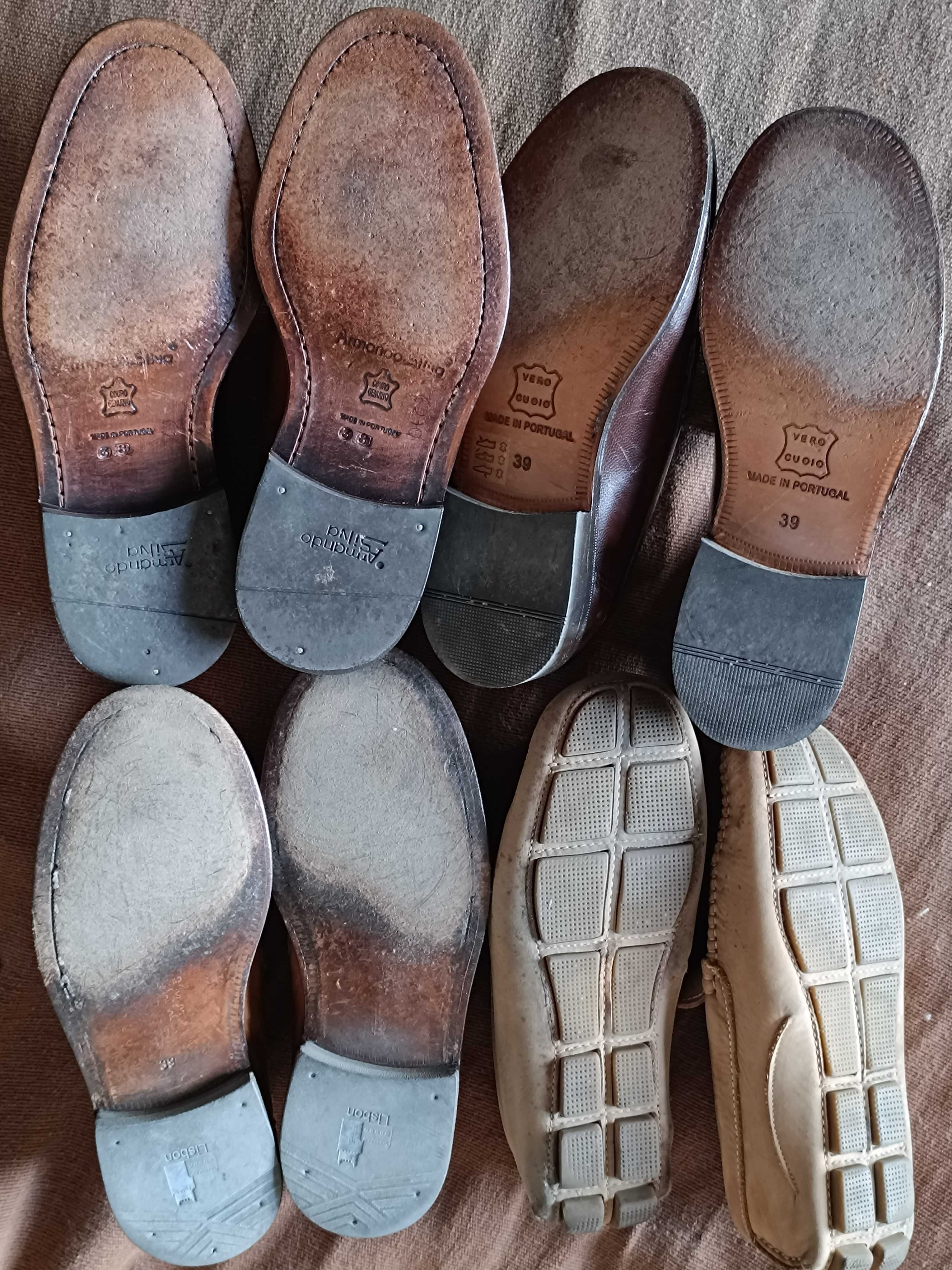 4 pares de Sapatos de Pele castanhos:::N.39