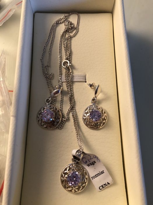 Komplet srebro 925 naszyjnik i kolczyki ametyst