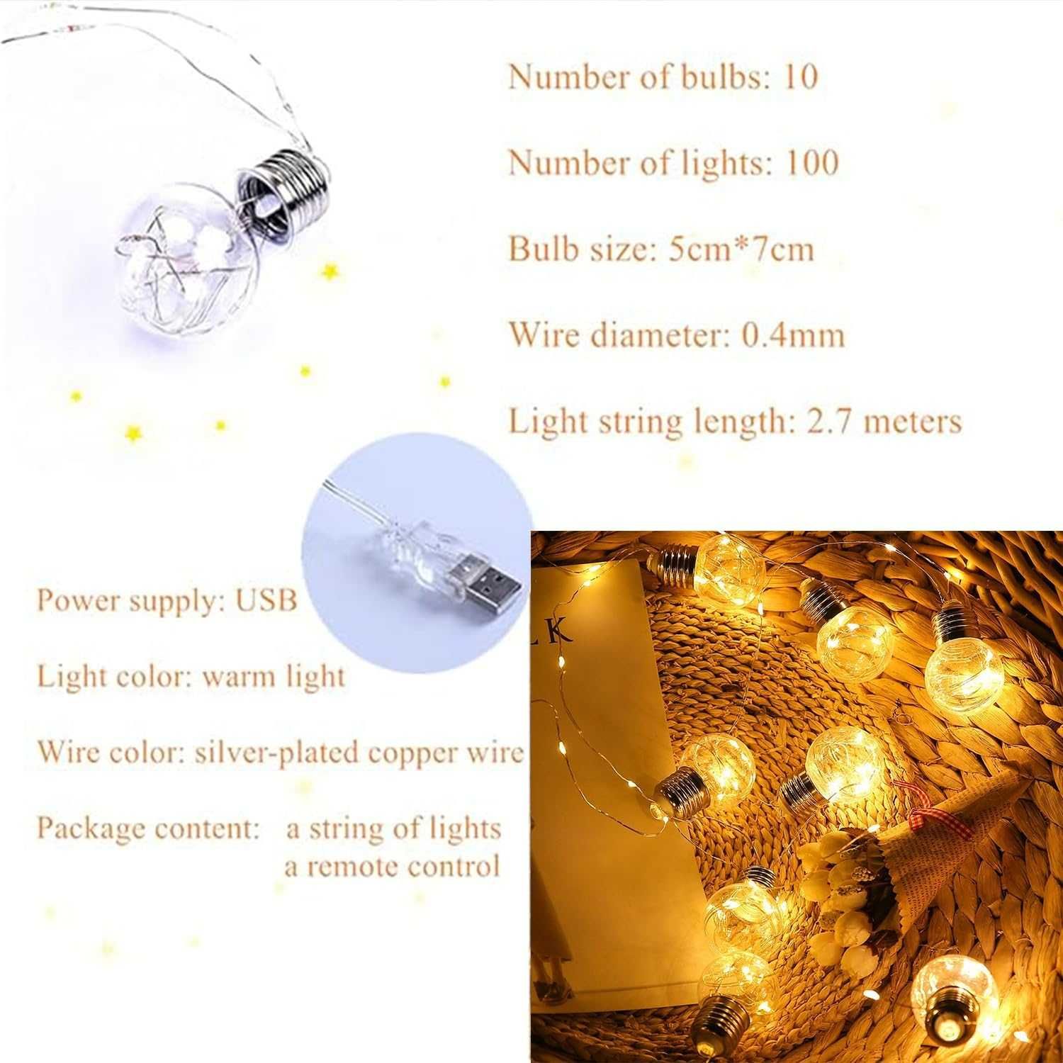 Łańcuch świetlny grilanda 100LED 8 trybów pilot wodoodporny 2,7 m nowy