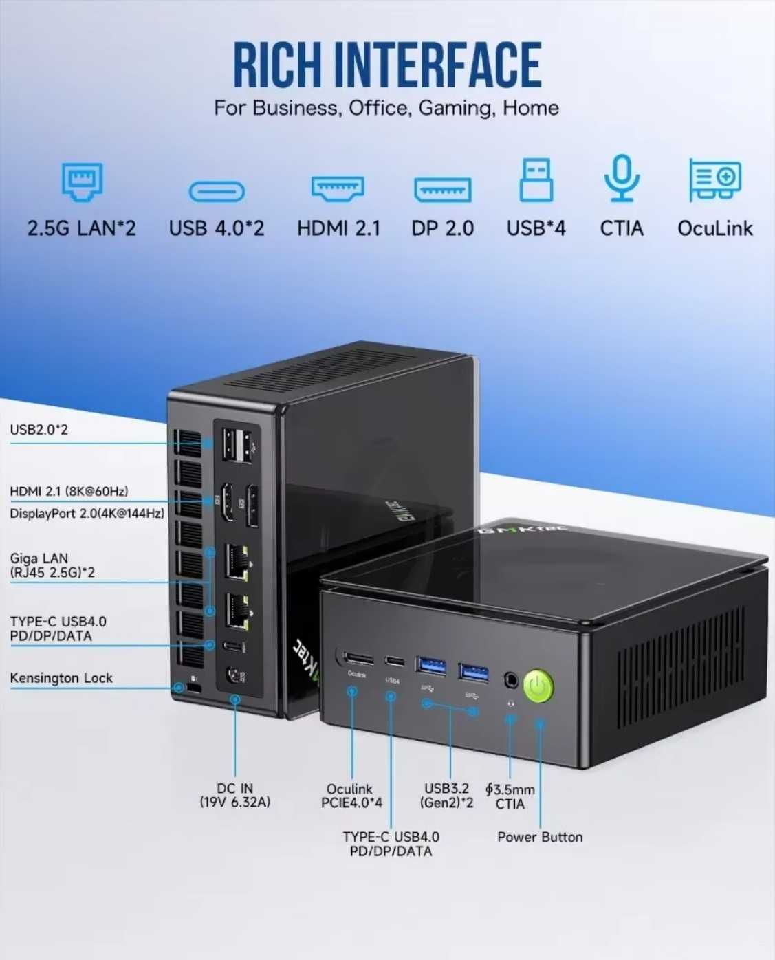 mini PC GMKtec K8 Plus Ryzen 7 8845HS Oculink  WIFI6 BT5.2 мини ПК