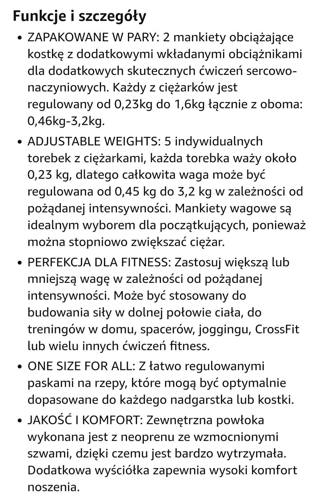 Obciążenia na kostkę fitness