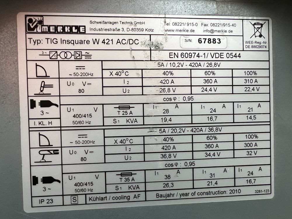 Spawarka TIG Merkle Insquare 421 ac/dc