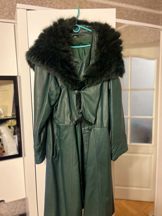 Damski skórzany plaszcz z naturalnym futerkiem XL/XXL