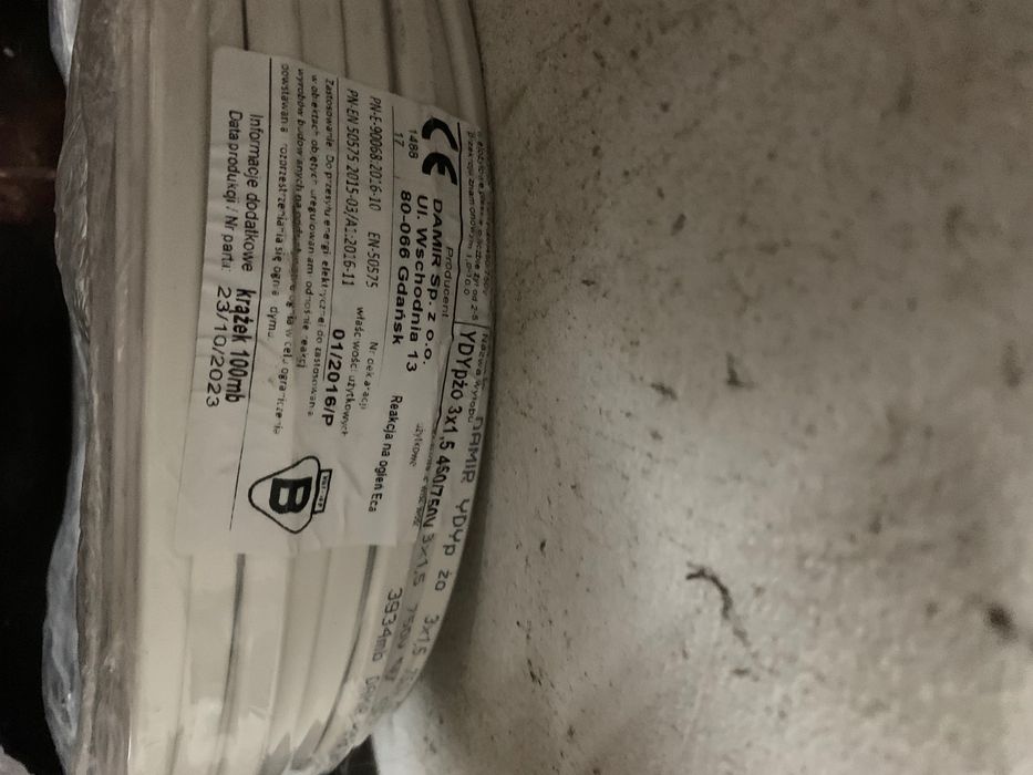 Przewód YDYp 2x1,5 mm2 450/750V /100m !