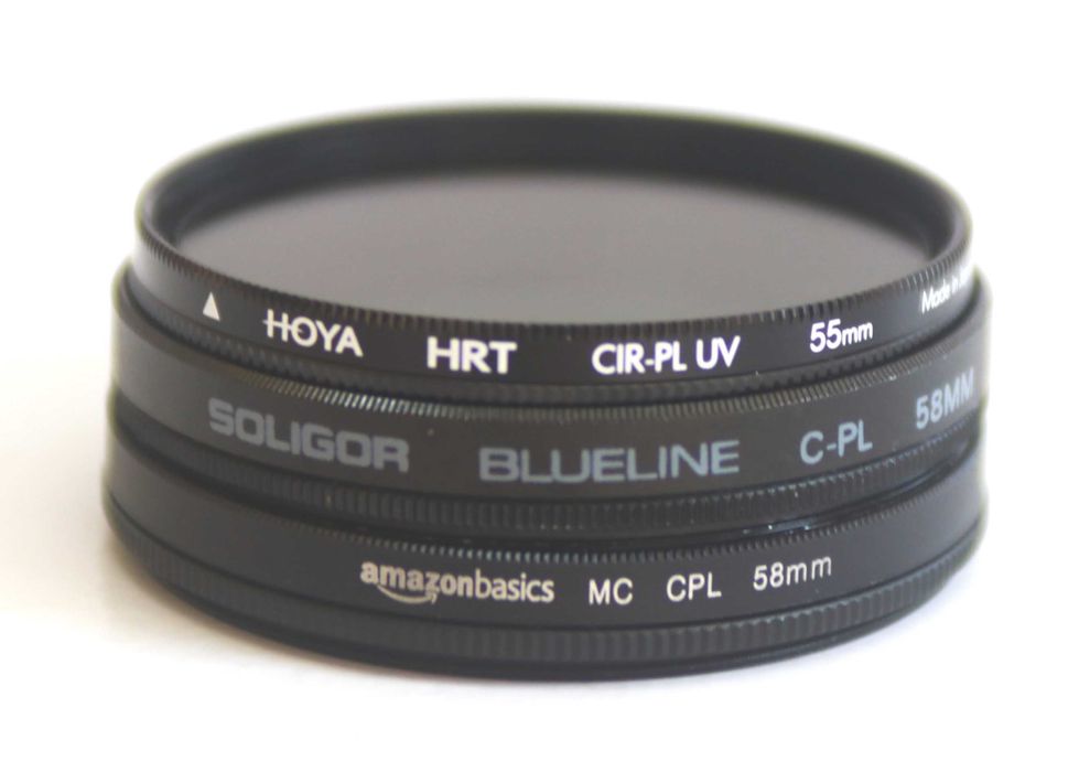 Filtros polarizadores de 55mm e de 58mm