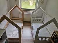 Łóżko domek 160x80 cm 2 łóżka białe i naturalne plus materace