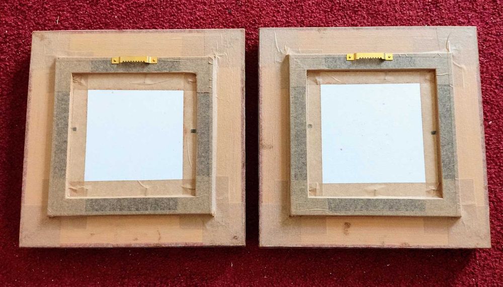 Par de quadros com vidros falantes religiosos pintados à mão