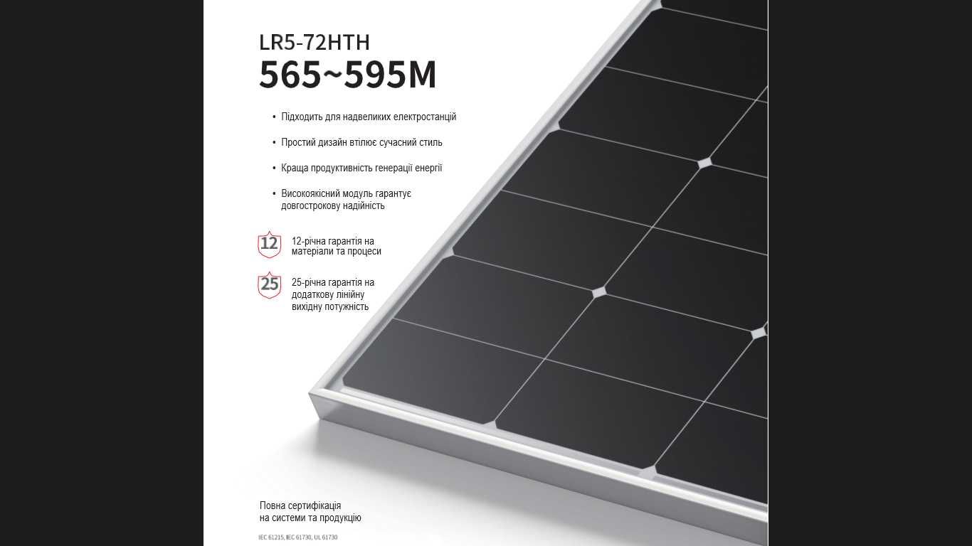 солнечная панель LR5-72HTH 565~595M (585 ват)