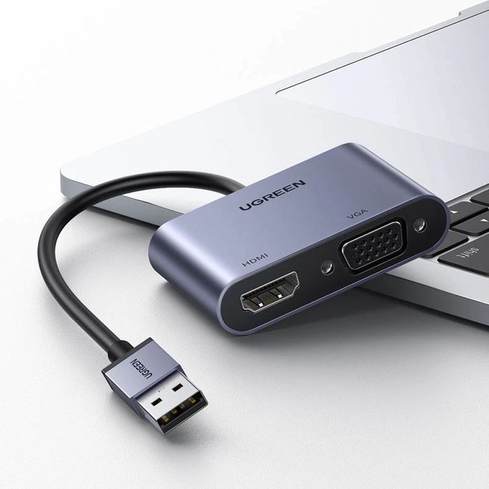 Przejściówka Ugreen CM449 USB - HDMI 1.3, VGA 1.2 - szara