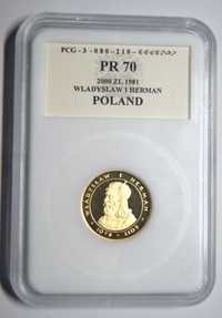 Złota moneta 2000 zł. 1981r. Władysław I Herman, Polska PRL. Grading70