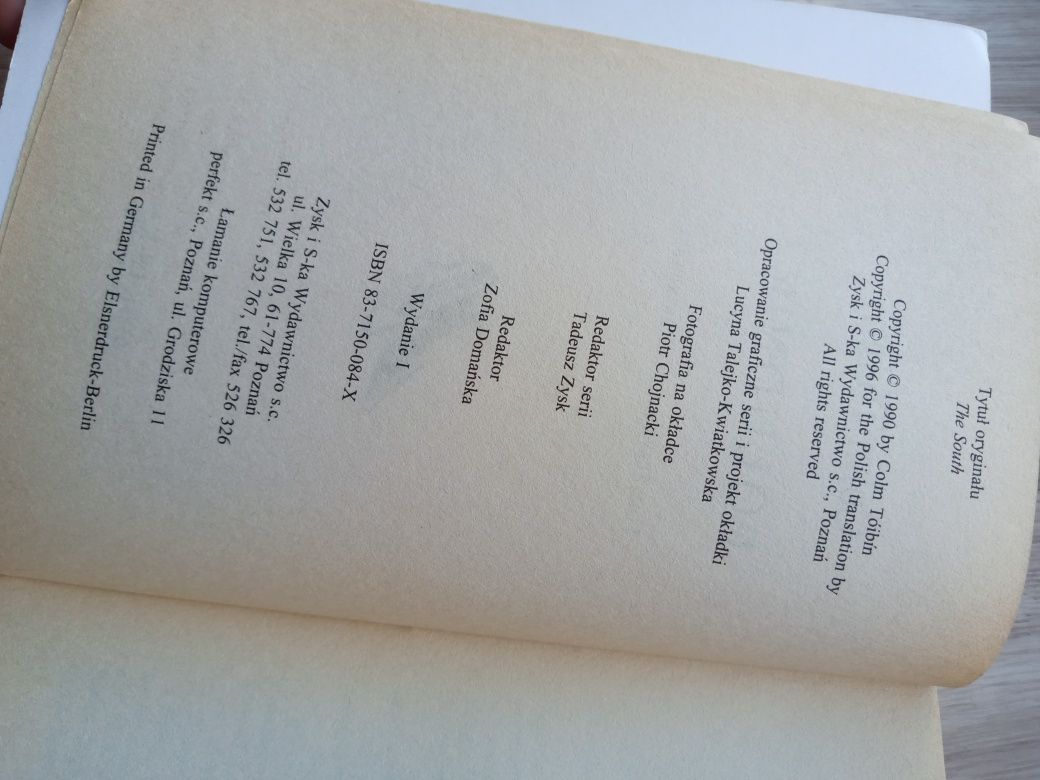 Południe, Colm Toibin - Literatura