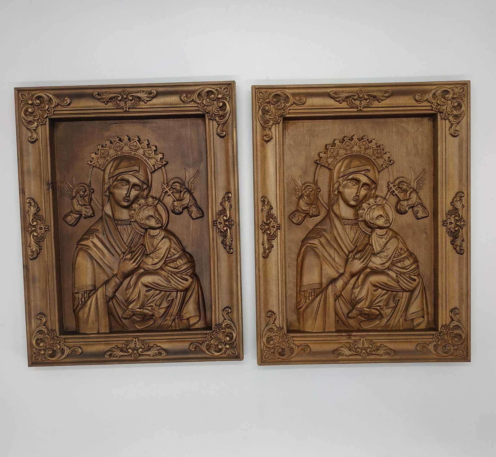 Płaskorzeźba Drewniana ikona Matki Bożej Nieustającej Pomocy .