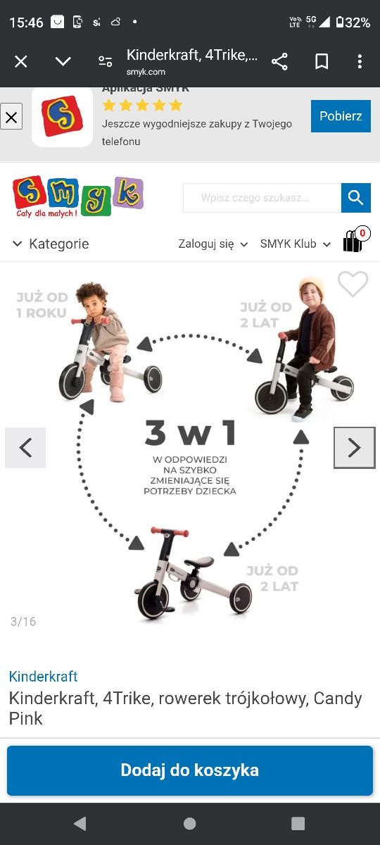 Rowerek 3w1 Kindercraft