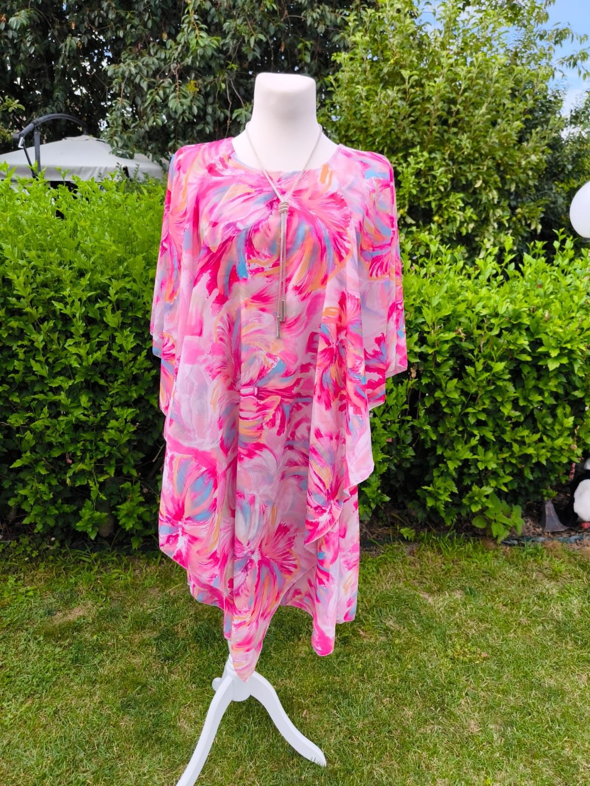 Sukienka różowa Boho zwiewna włoska roz L-xxl