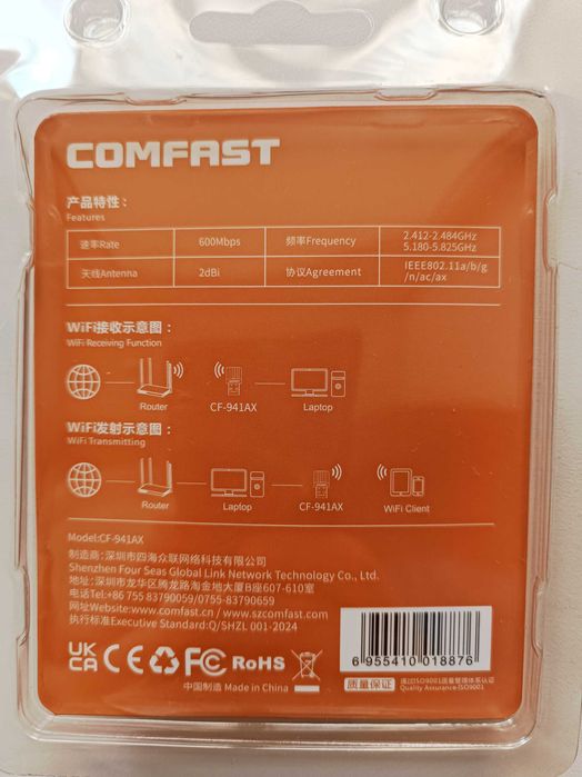 Wi-Fi адаптер COMFAST CF-941AX 600Мbps Wi-Fi 6 для  ПК або ноутбуків