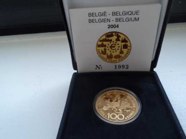 moeda 100 euros em ouro da Belgica 2004