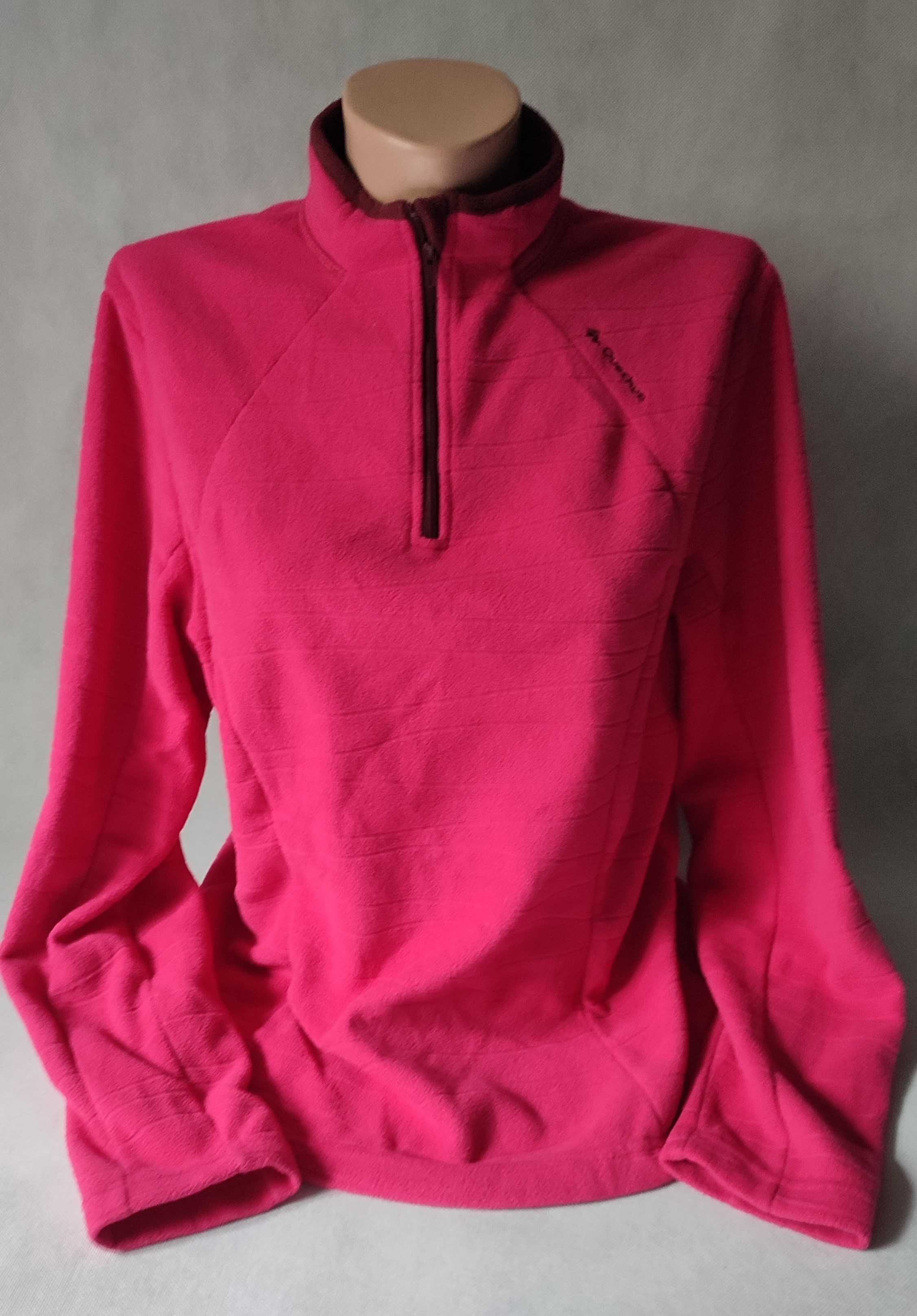 Bluza damska polarowa różowa z długim rękawem dekolt na zamek stójka