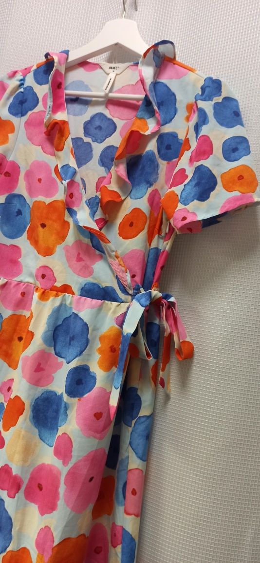 Sukienka kolorowa krótki rękaw w kwiaty Object 34 XS letnia wi