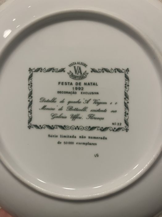 Pratos de Natal Vista Alegre de 1992 e 1993