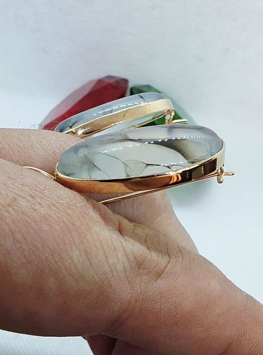 Okazja 170zł za gram.Złote duże kolczyki z  Agatem 585 14k