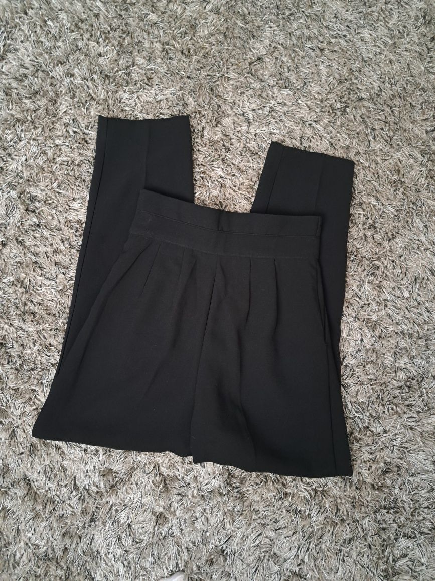 Eleganckie spodnie cygaretki garniturowe w kant z wysokim stanem XS  X