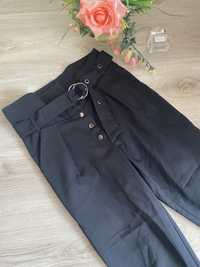 Czarne eleganckie spodnie z wyskoim stanem 34 z paskiem