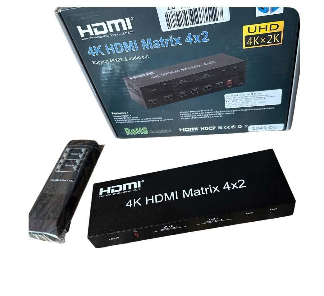 Przełącznik matrycowy HDMI Matrix Switch Splitter 4x2 1.4b Pilot k1025