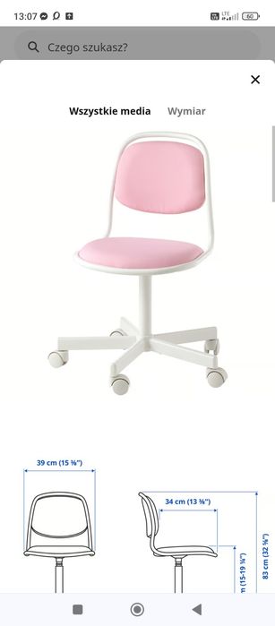 Krzesełko krzesło biurowe dla dziecka Ikea