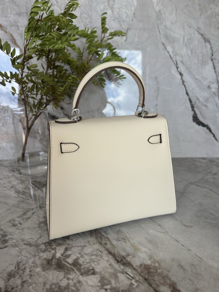 Сумка Hermes Kelly 25 epsom white, Ермес Келлі молочна, Эрмес Келли